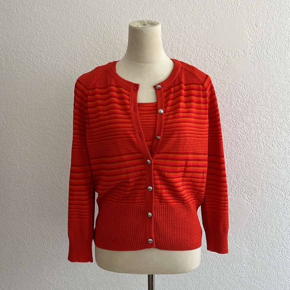 Vintage SoCa by St John Wool Red and Orange Striped Two Piece Set Cardigan
